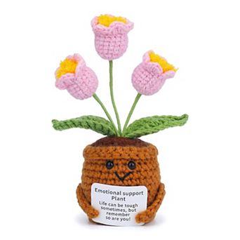 Handmade Crochet Lily of the Valley,3-Head Knitted Potted Plant for Desk Decor 2.3"L x 4.3"H