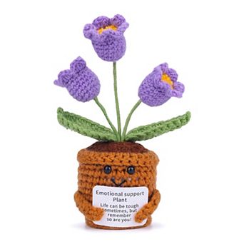 Handmade Crochet Lily of the Valley,3-Head Knitted Potted Plant for Desk Decor 2.3"L x 4.3"H