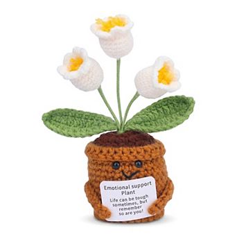 Handmade Crochet Lily of the Valley,3-Head Knitted Potted Plant for Desk Decor 2.3"L x 4.3"H