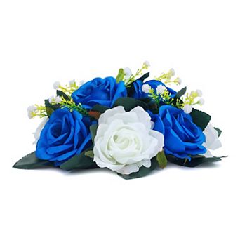 Artificial Rose Flower Centerpiece, Realistic Floral Arrangement Swag Small Faux Rose 9.5"L x 4.7"H