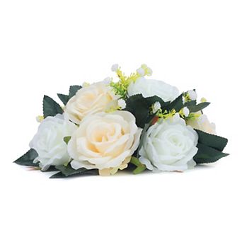 Artificial Rose Flower Centerpiece, Realistic Floral Arrangement Swag Small Faux Rose 9.5"L x 4.7"H