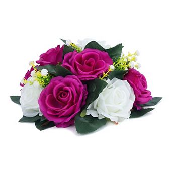 Artificial Rose Flower Centerpiece, Realistic Floral Arrangement Swag Small Faux Rose 9.5"L x 4.7"H