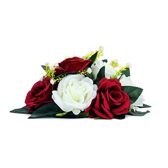 Artificial Rose Flower Centerpiece, Realistic Floral Arrangement Swag Small Faux Rose 9.5"L x 4.7"H