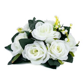 Artificial Rose Flower Centerpiece, Realistic Floral Arrangement Swag Small Faux Rose 9.5"L x 4.7"H