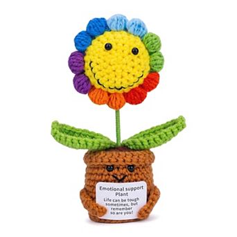 Handmade Crochet Sunflower Potted Plant, Cute Knitted Artificial Flower for Desk Decor 2.3"L x 4.3"H