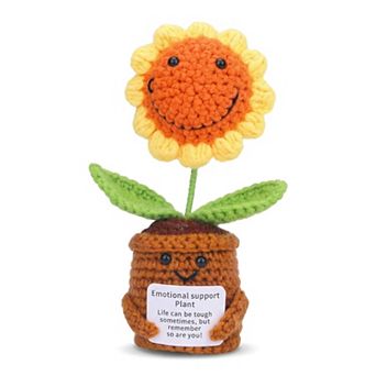 Handmade Crochet Sunflower Potted Plant, Cute Knitted Artificial Flower for Desk Decor 2.3"L x 4.3"H