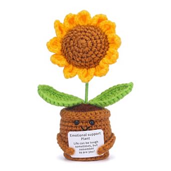 Handmade Crochet Sunflower Potted Plant, Cute Knitted Artificial Flower for Desk Decor 2.3"L x 4.3"H