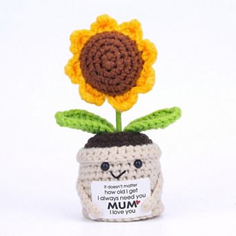 Handmade Crochet Sunflower Potted Plant, Cute Knitted Artificial Flower for Desk Decor 2.3"L x 4.3"H