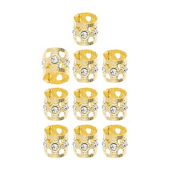 Hollow Rhinestone Hair Cuffs Dreadlock Gold Tone 10 pc