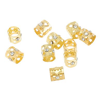 Hollow Rhinestone Hair Cuffs Dreadlock Gold Tone 10 Pcs