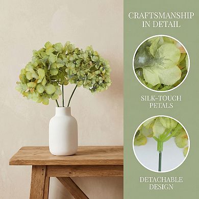 Artificial Hydrangea Flowers with Long Stems, Silk Hydrangea Bouquet with Detachable Heads 17.3"H