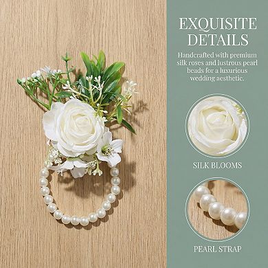 Wedding Wrist Corsages, Silk Rose Flower Bracelets, Artificial Rose Wristlets for Bridesmaids 3.9"
