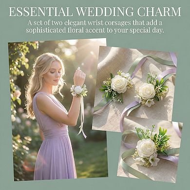 Wedding Wrist Corsages, Silk Rose Flower Bracelets, Artificial Rose Wristlets for Bridesmaids 3.9"