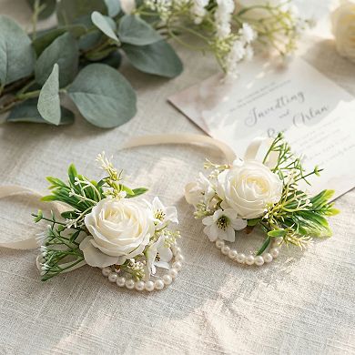 Wedding Wrist Corsages, Silk Rose Flower Bracelets, Artificial Rose Wristlets for Bridesmaids 3.9"