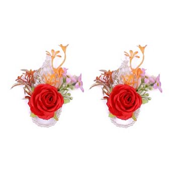 Wedding Wrist Corsages, Silk Rose Flower Bracelets, Artificial Rose Wristlets for Bridesmaids 3.9"