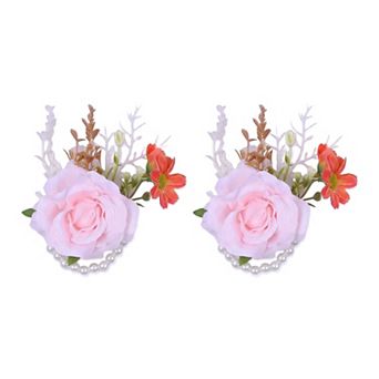 Wedding Wrist Corsages, Silk Rose Flower Bracelets, Artificial Rose Wristlets for Bridesmaids 3.9"
