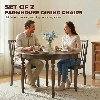 HOMCOM Set of 2 Farmhouse Dining Chairs with Solid Wood Legs,
