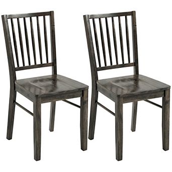HOMCOM Set of 2 Farmhouse Dining Chairs with Solid Wood Legs