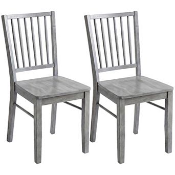HOMCOM Set of 2 Farmhouse Dining Chairs with Solid Wood Legs,