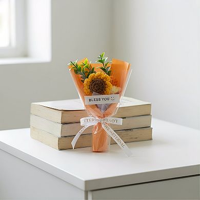 Handmade Crochet Potted Flowers, Tiny Knitted Bouquet for Aesthetic Desk Decor 3.5"L x 5.9"H