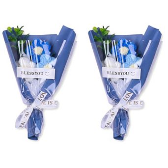 Handmade Crochet Potted Flowers, Tiny Knitted Bouquet for Aesthetic Desk Decor 3.5"L x 5.9"H