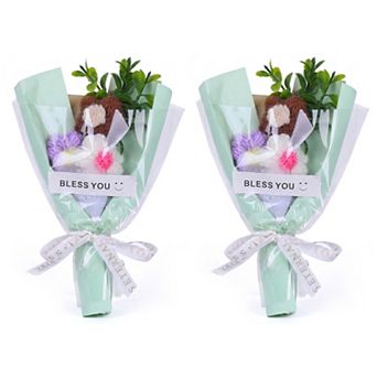 Handmade Crochet Potted Flowers, Tiny Knitted Bouquet for Aesthetic Desk Decor 3.5"L x 5.9"H