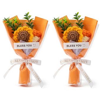 Handmade Crochet Potted Flowers, Tiny Knitted Bouquet for Aesthetic Desk Decor 3.5"L x 5.9"H