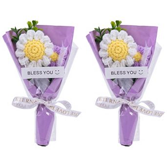 Handmade Crochet Potted Flowers, Tiny Knitted Bouquet for Aesthetic Desk Decor 3.5"L x 5.9"H