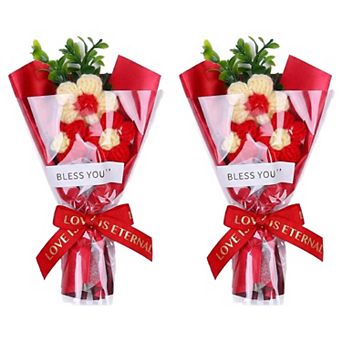 Handmade Crochet Potted Flowers, Tiny Knitted Bouquet for Aesthetic Desk Decor 3.5"L x 5.9"H