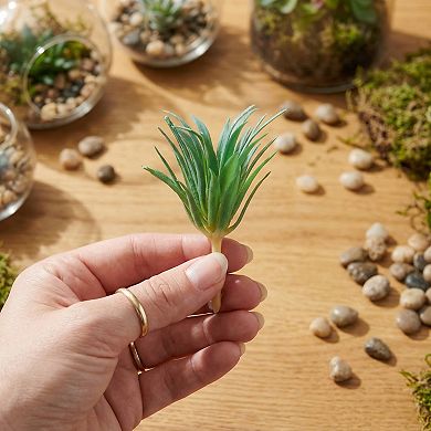 5 Pcs Realistic Flocked Artificial Sword Grass 3.7" Tall Faux Succulent Picks Frosted Unpotted Plant