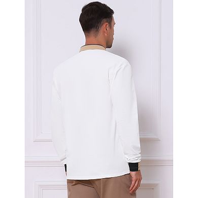 Men's Polo Shirt Long Sleeve Casual Button Striped Collared Polo Shirts