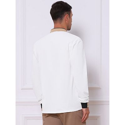 Men's Polo Shirt Long Sleeve Casual Button Striped Collared Polo Shirts