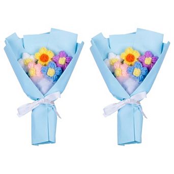 Handmade Crochet Flowers Bouquet with Gift Wrap, Eternal Knitted Floral Arrangement 5.9"L x 7.1"H