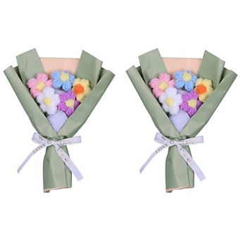 Handmade Crochet Flowers Bouquet with Gift Wrap, Eternal Knitted Floral Arrangement 5.9"L x 7.1"H