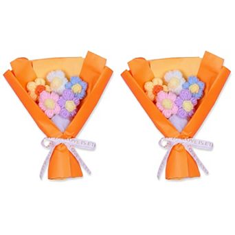 Handmade Crochet Flowers Bouquet with Gift Wrap, Eternal Knitted Floral Arrangement 5.9"L x 7.1"H