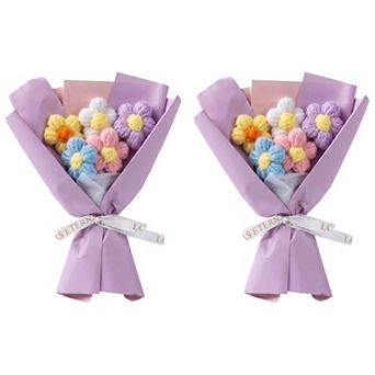 Handmade Crochet Flowers Bouquet with Gift Wrap, Eternal Knitted Floral Arrangement 5.9"L x 7.1"H
