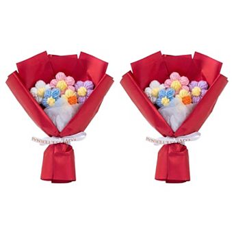 Handmade Crochet Flowers Bouquet with Gift Wrap, Eternal Knitted Floral Arrangement 5.9"L x 7.1"H
