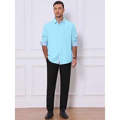 Men's Formal Shirts Plaid Collar Long Sleeve Button Down Dress Shirt