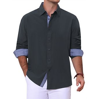 Men's Formal Shirts Plaid Collar Long Sleeve Button Down Dress Shirt