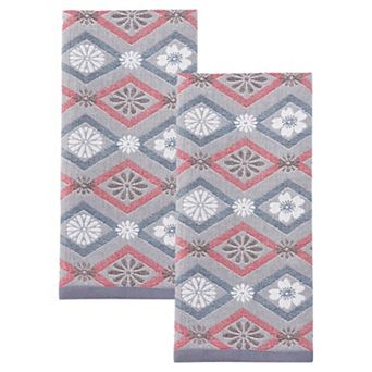 Cotton Geometric Floral Jacquard Hand Towel, 29 x 13 Inch Soft Absorbent Decorative Towel for Room