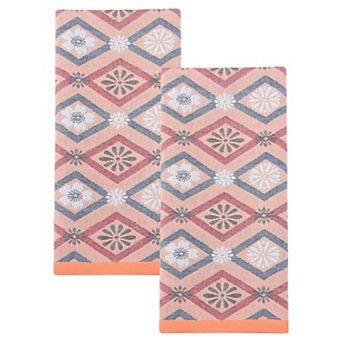 Cotton Geometric Floral Jacquard Hand Towel, 29 x 13 Inch Soft Absorbent Decorative Towel for Room