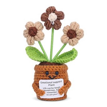 Handmade Crochet Potted Plant, Cute Knitted Artificial Flowers for Desk Decor 2.3"L x 4.3"H