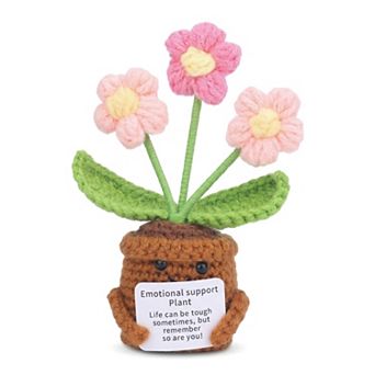 Handmade Crochet Potted Plant, Cute Knitted Artificial Flowers for Desk Decor 2.3"L x 4.3"H