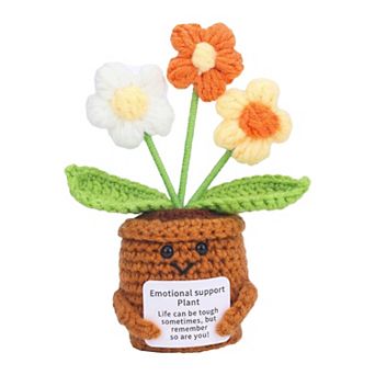 Handmade Crochet Potted Plant, Cute Knitted Artificial Flowers for Desk Decor 2.3"L x 4.3"H