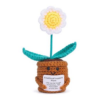 Handmade Crochet Potted Plant Mini Knitted Flower Ornament Tiny Fake Potted Daisy 2.3"L x 4.3"H