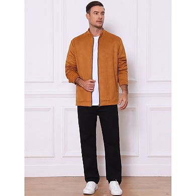 Men's Vintage Bomber Jacket Lightweight Stand Collar Zipper Casual Suede Jacket