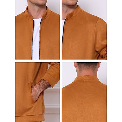 Men's Vintage Bomber Jacket Lightweight Stand Collar Zipper Casual Suede Jacket