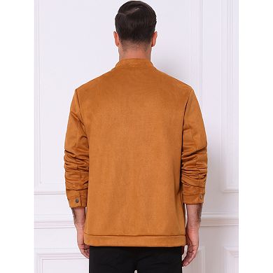 Men's Vintage Bomber Jacket Lightweight Stand Collar Zipper Casual Suede Jacket