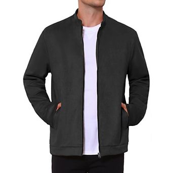 Men's Vintage Bomber Jacket Lightweight Stand Collar Zipper Casual Suede Jacket