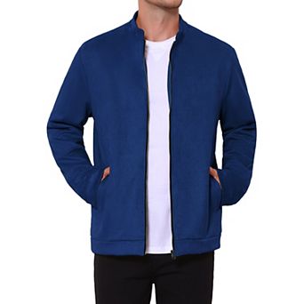 Men's Vintage Bomber Jacket Lightweight Stand Collar Zipper Casual Suede Jacket